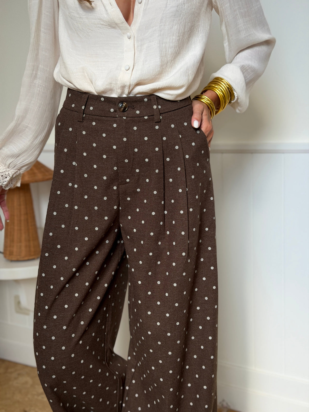 Pantalon Vivianne - Marron à Pois