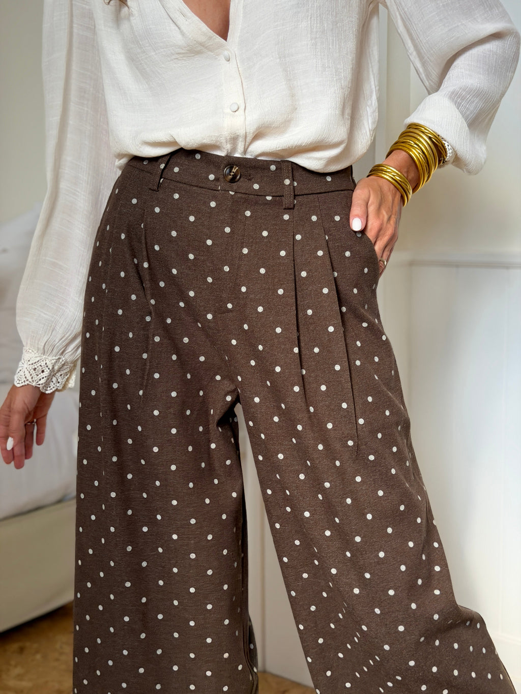 Pantalon Vivianne - Marron à Pois